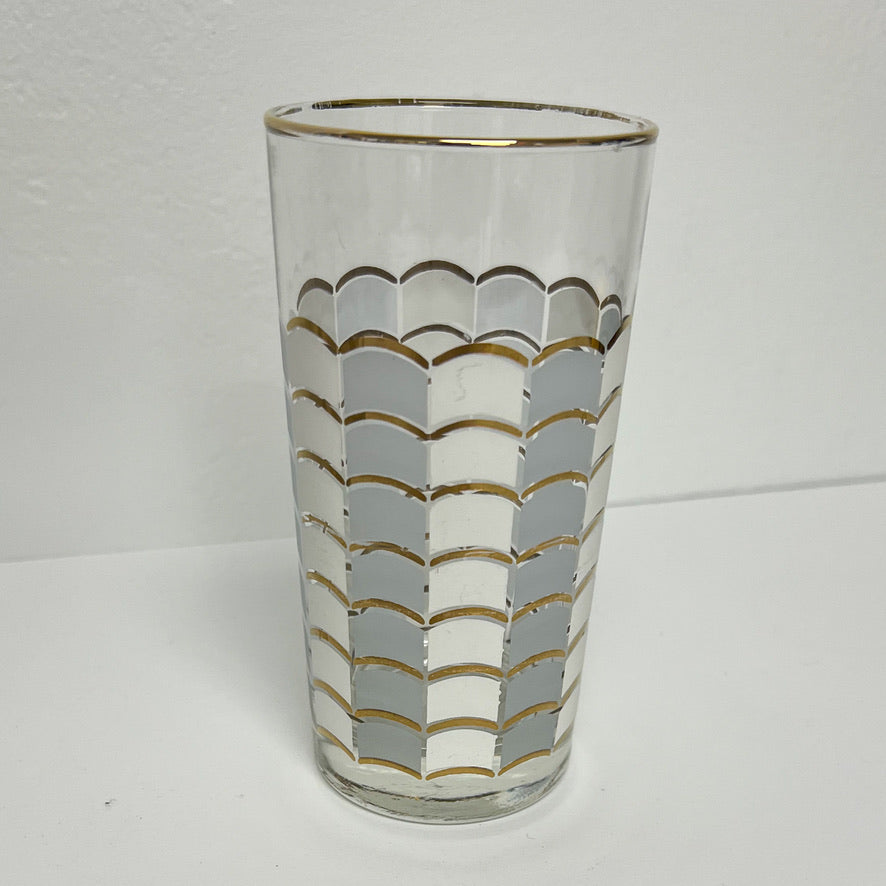 (23336) Set of Eight Midcentury Gray and White Ruffled Tumblers
