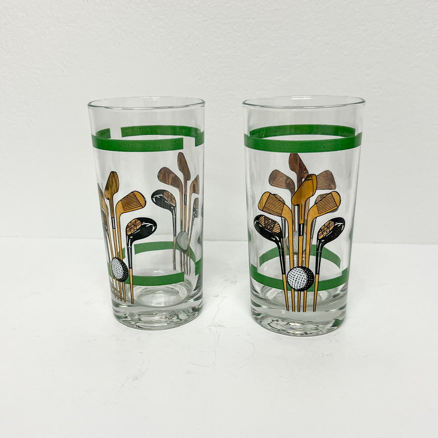 (25578) Set of Four Vintage Highballs Featuring Golf Clubs