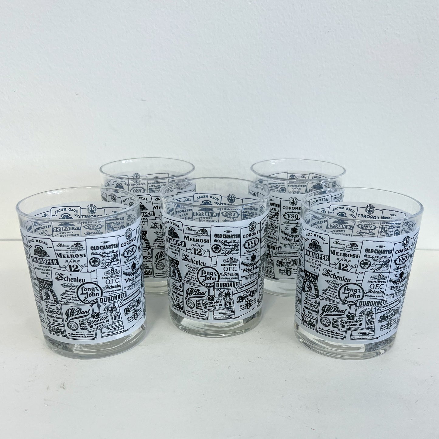(22118) Set of Five Whiskey Label Rocks Glasses