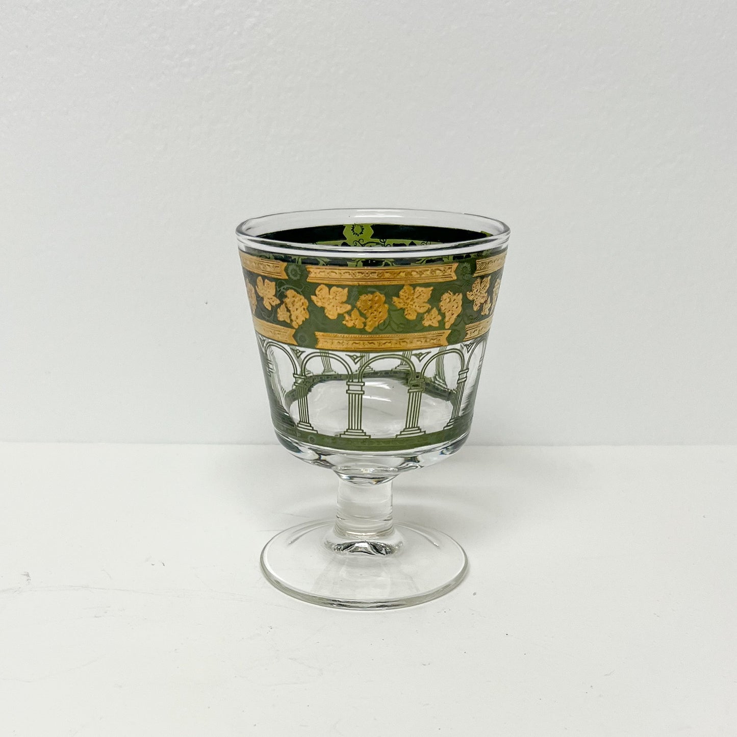 (22505) Set of Four Midcentury Cera Golden Grapes Footed Glasses