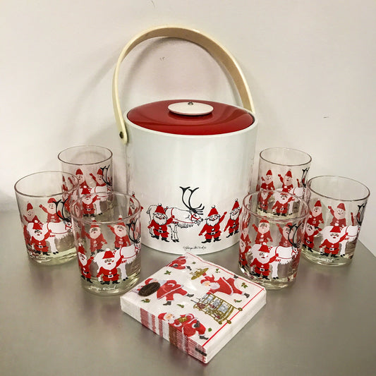 (19841) Georges Briard Santa Ice Bucket and Six Glasses