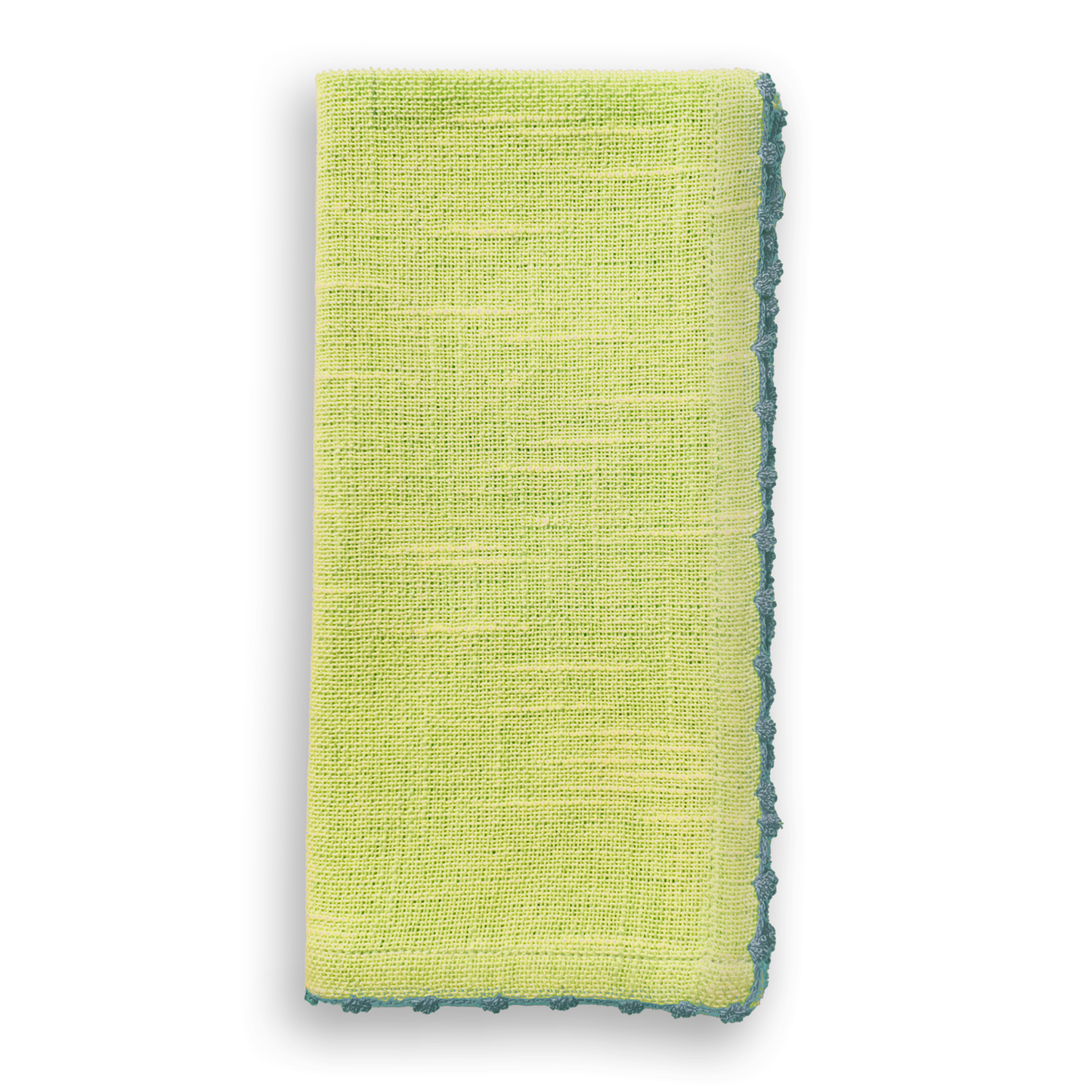 (26206) Knotted Edge Chartreuse Cotton Napkin Blue Trim Set of 4