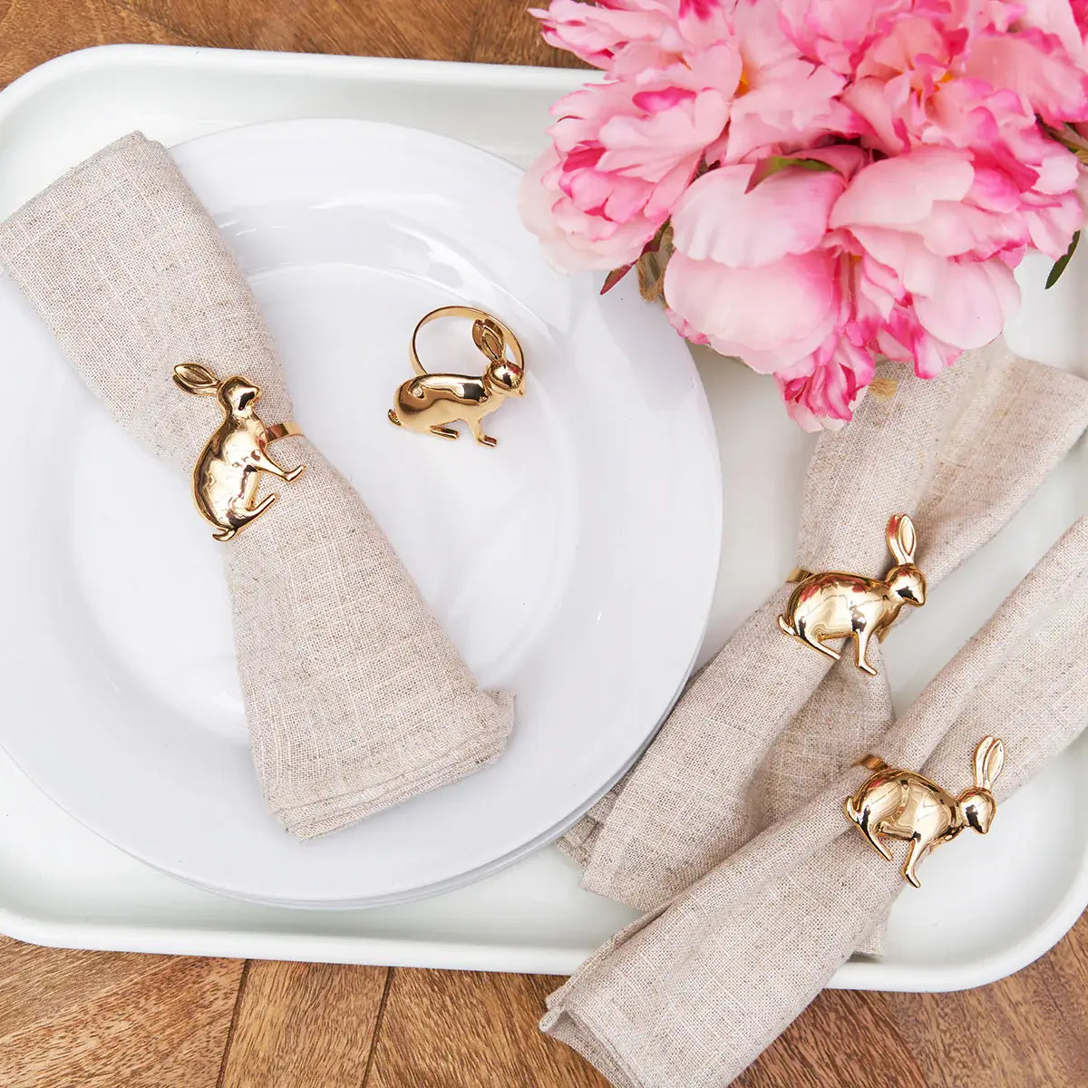 (26225) Easter Rose Gold Rabbit Napkin Ring Set 4