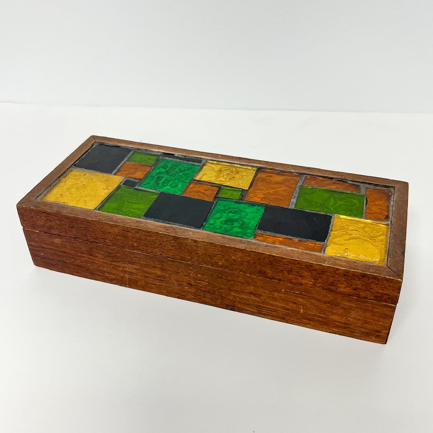 (19072) Georges Briard Midcentury Stained Glass and Wood Box