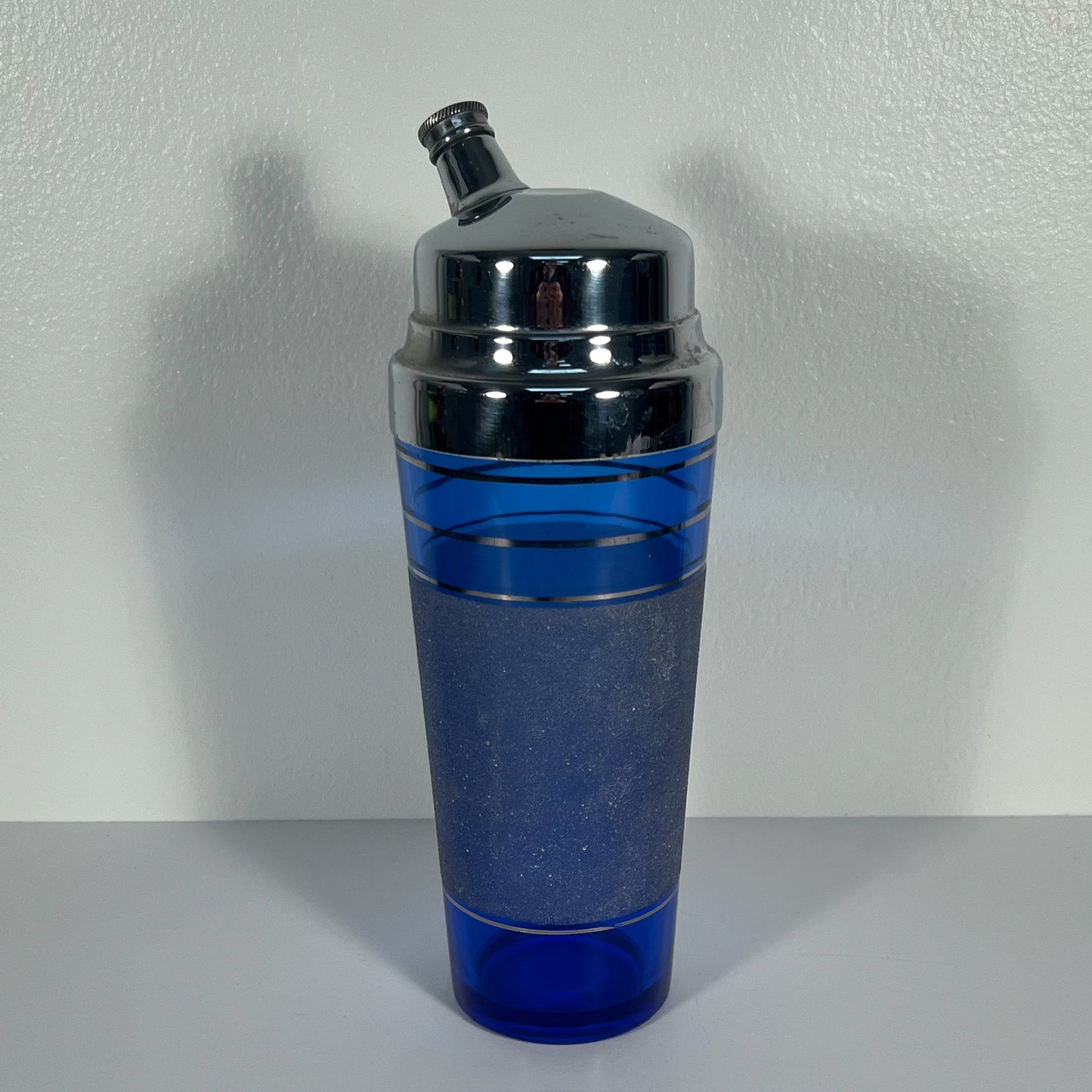 (24812) Cobalt Art Deco Shaker, Tray and Six Footed Glasses