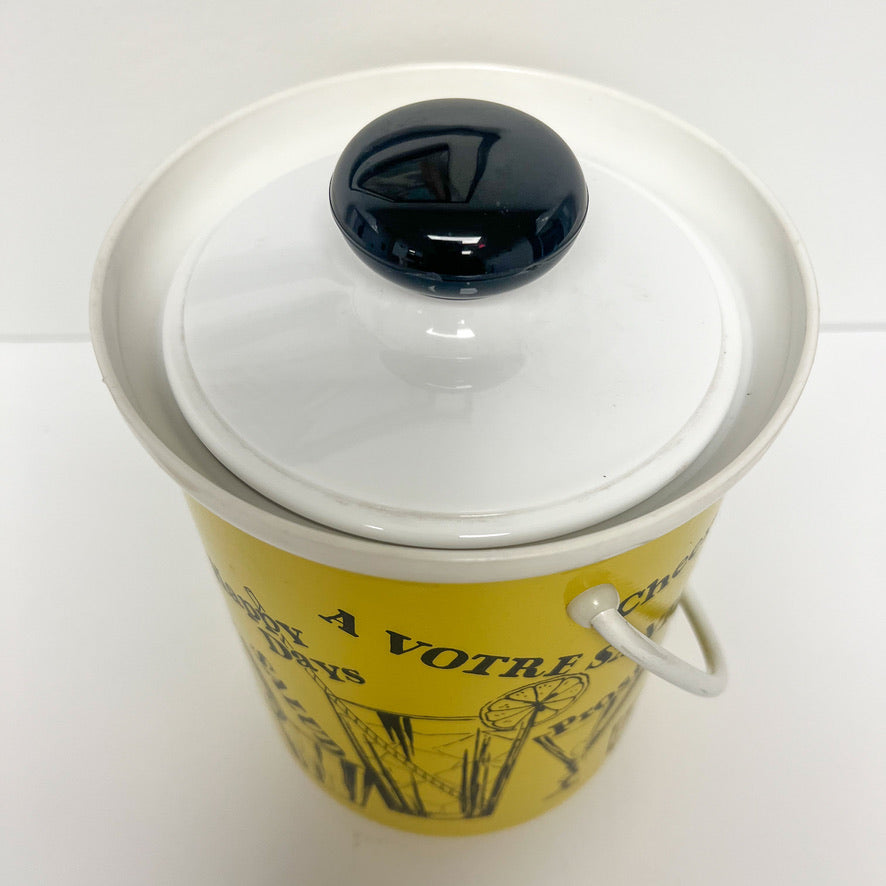(23757) Midcentury Yellow Ice Bucket with Drink Sayings