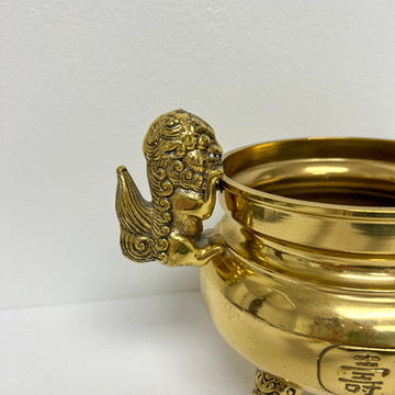 (23016) Vintage Brass Pot with Foo Dog Handles