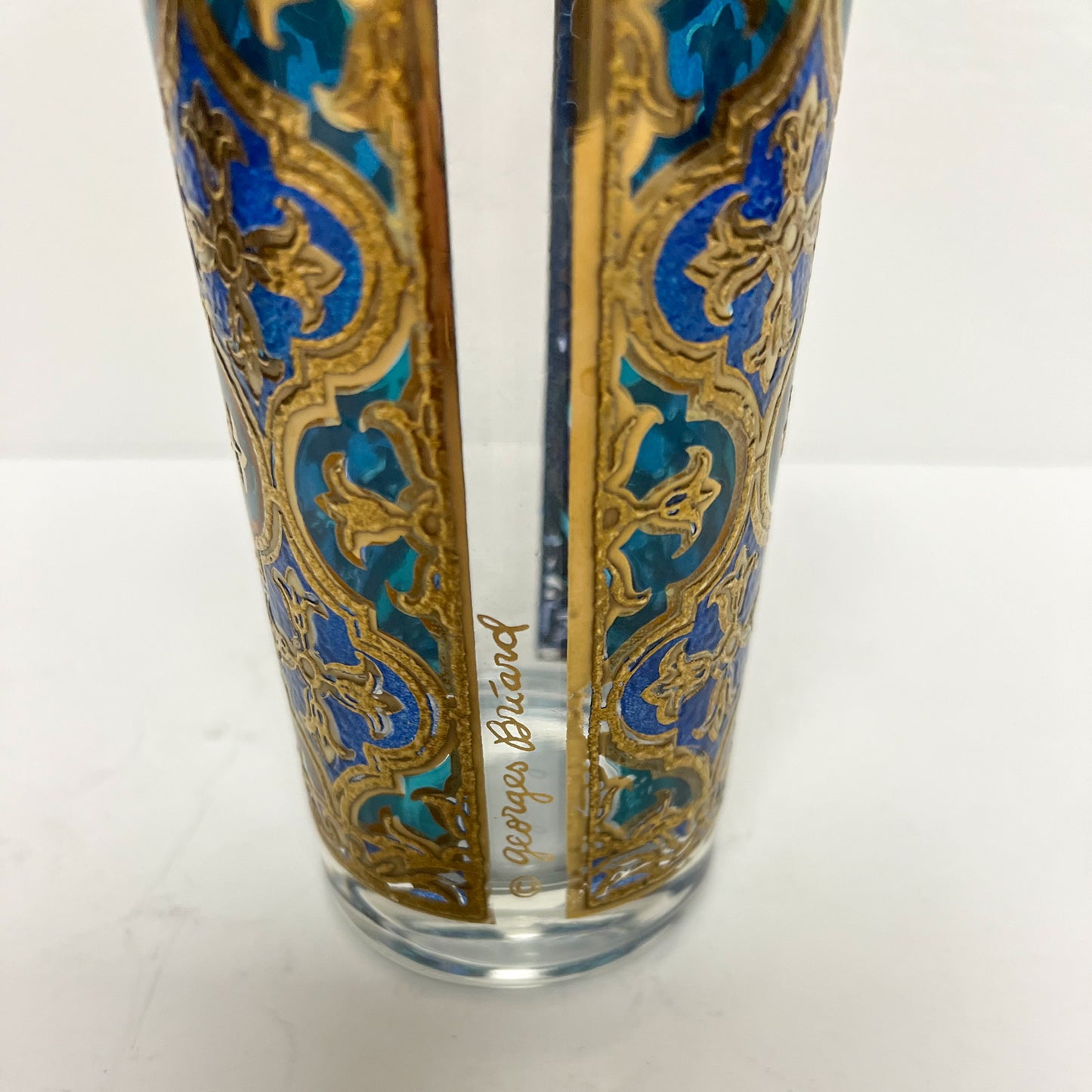 (25210) Set of Six Midcentury Blue, Turquoise, and Gold Georges Briard Tumblers