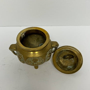 (22999) Brass Foo Dog Incense Pot with Elephant Handles