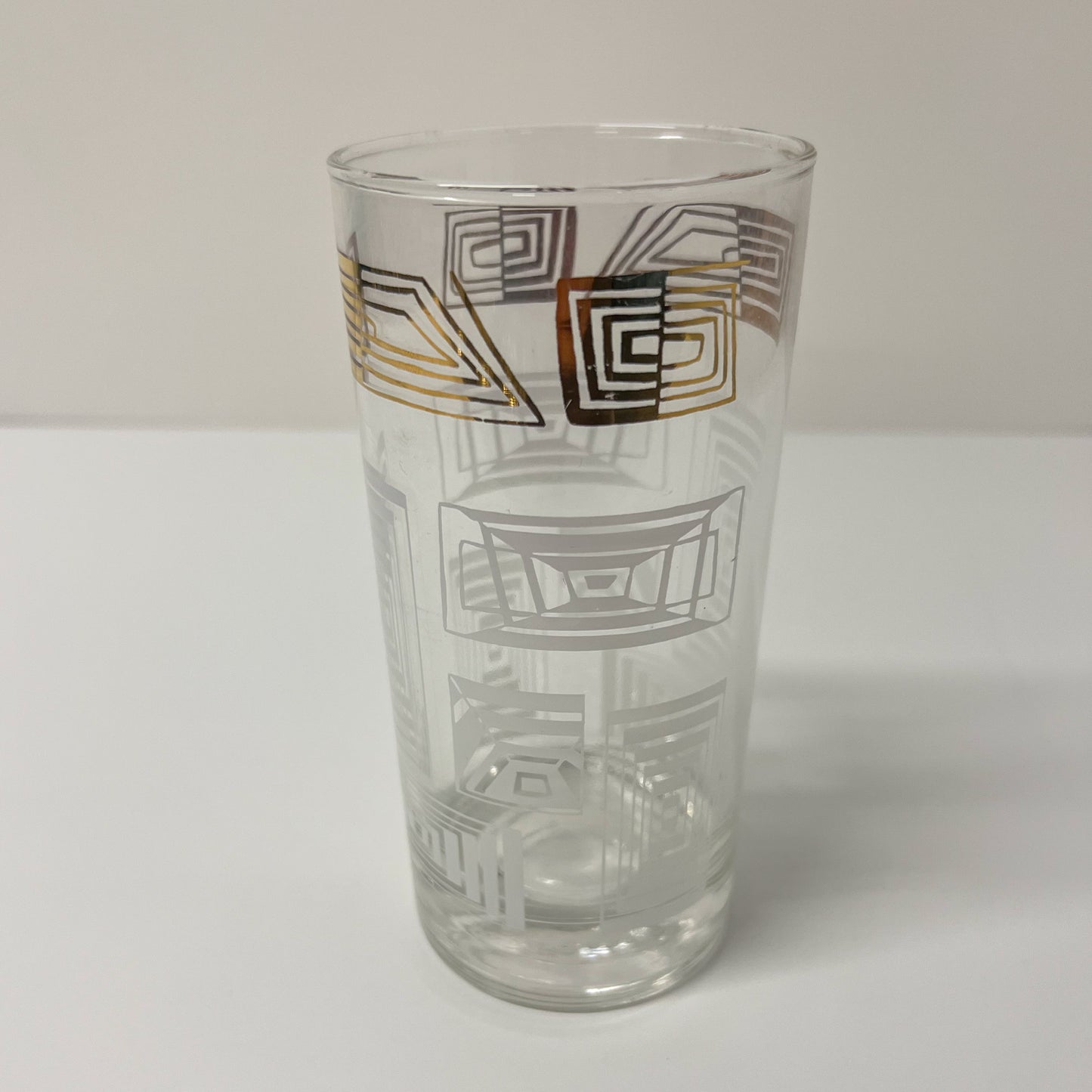 (22371) Set of Five Midcentury Atomic Tumblers Gold & White