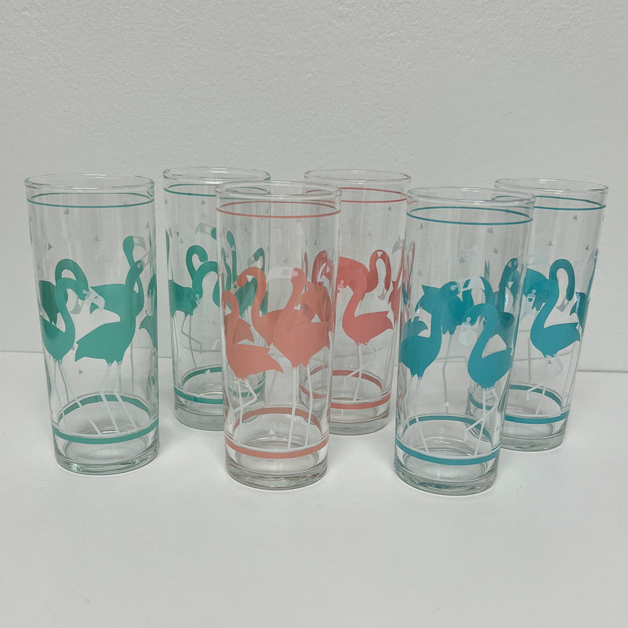 (23409) Set of Six Vintage Flamingo Collins Glasses