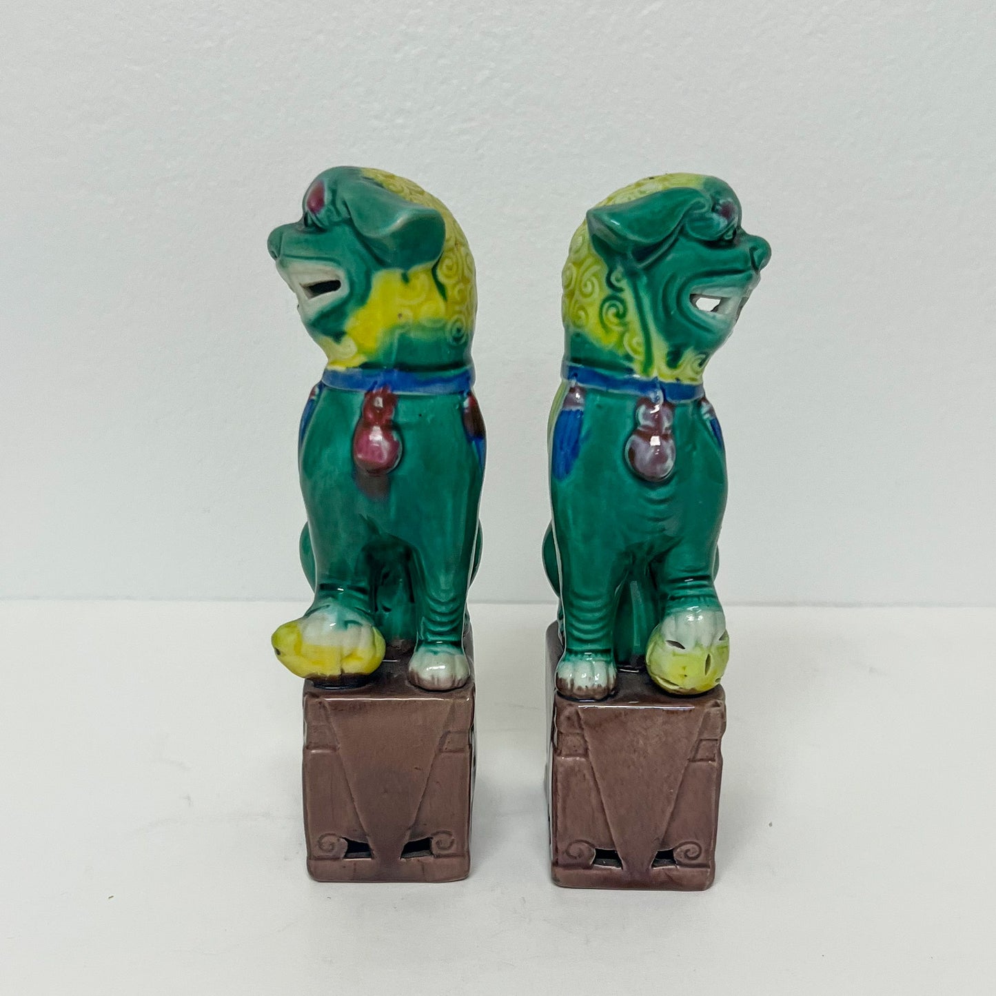 (21355) Pair Midcentury Green Foo Dogs