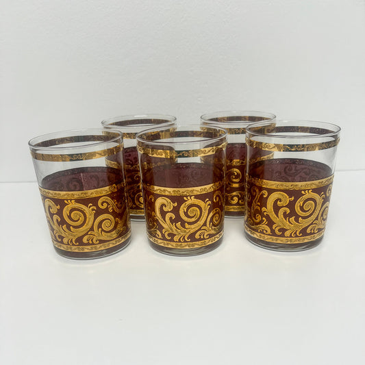 (23716) Set of Five Culver Gold Swirl Old Fashioneds