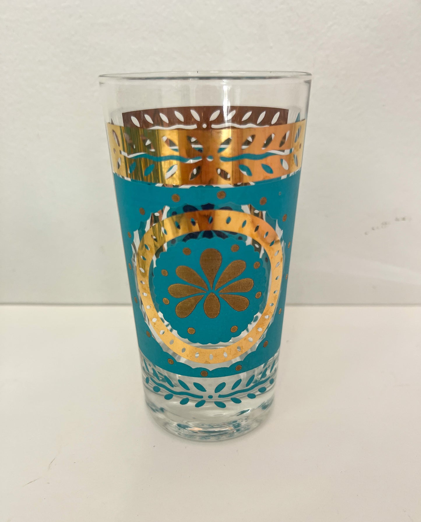 (21647) Set of Six Midcentury Gold & Teal Tumblers