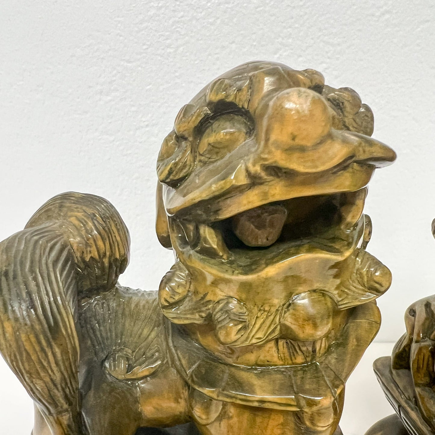 (20673) Pair Midcentury Carved Wood Foo Dogs