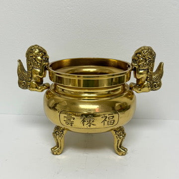 (23016) Vintage Brass Pot with Foo Dog Handles