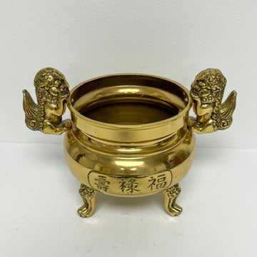 (23016) Vintage Brass Pot with Foo Dog Handles