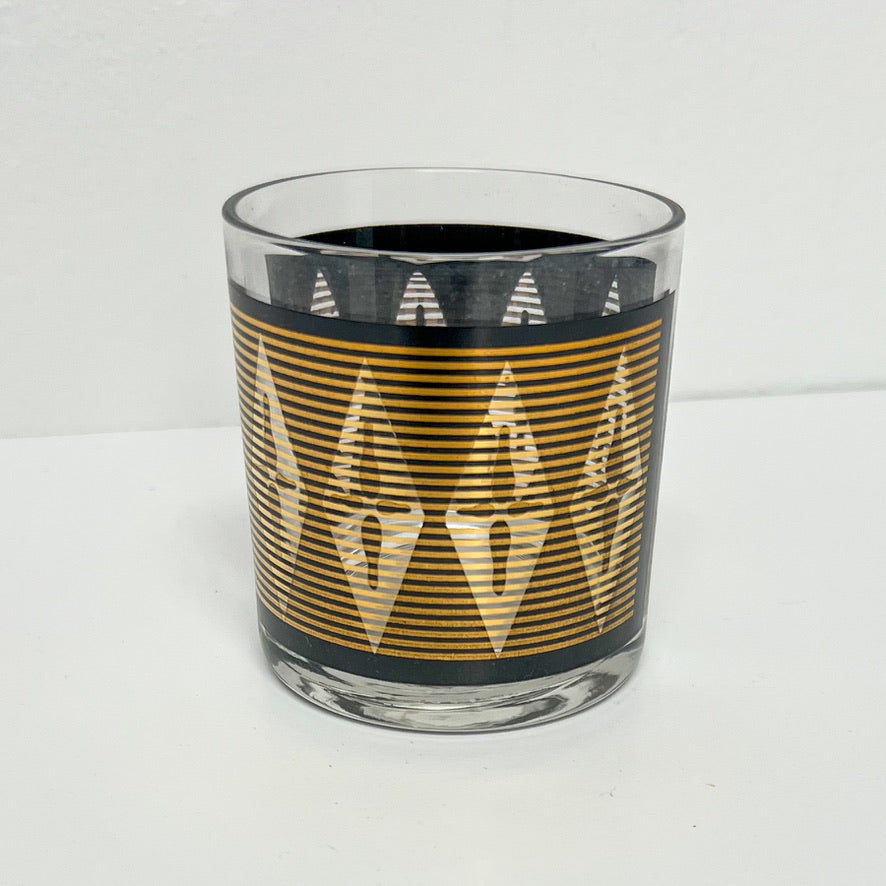(23329) Set of Eight Midcentury Federal Executive Glasses in Black and Gold