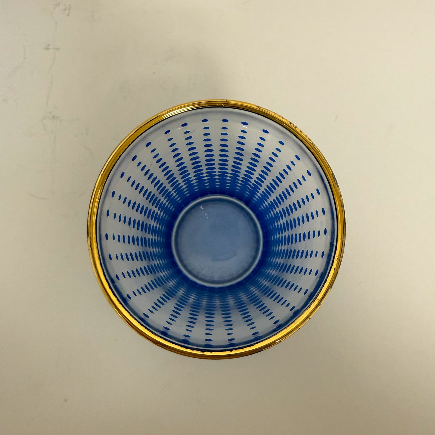 (19683) Set Of Six Midcentury Blue Polka Dot Glasses