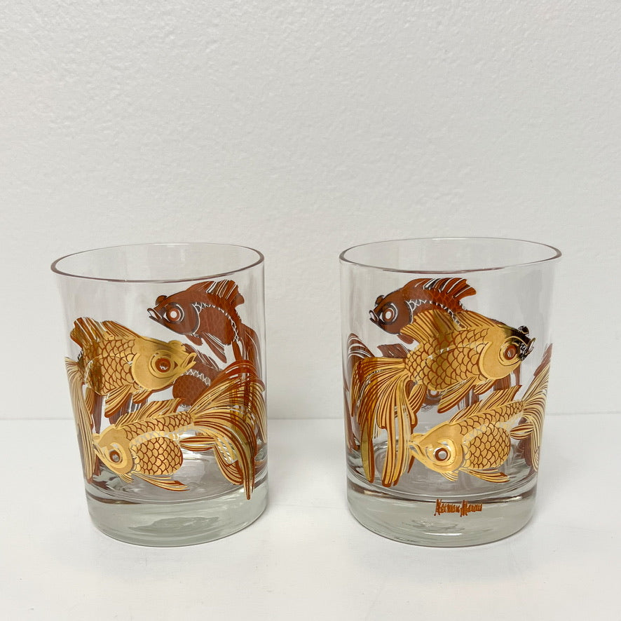 (26110) Set of Six Vintage Neiman Marcus Koi Fish Old Fashioneds