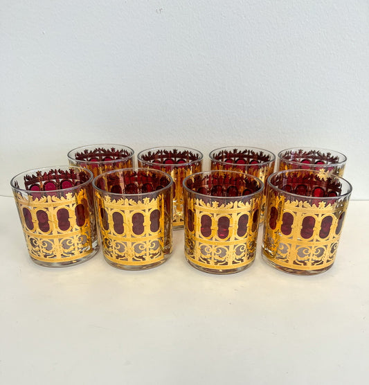 (21631) Set of Eight Culver Cranberry Rocks Glasses