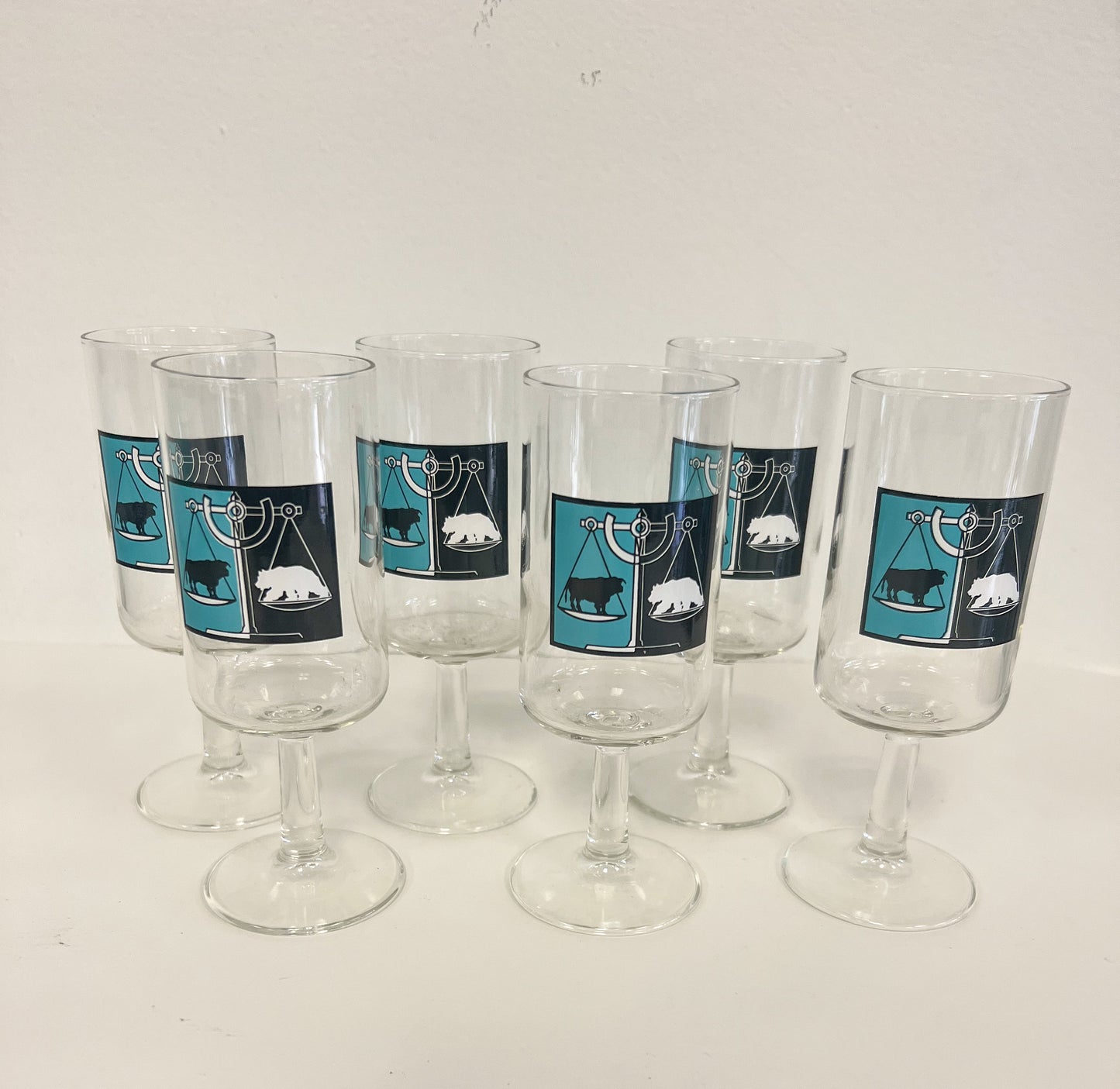 (17705) Set of Six Stock Market Stem Glasses