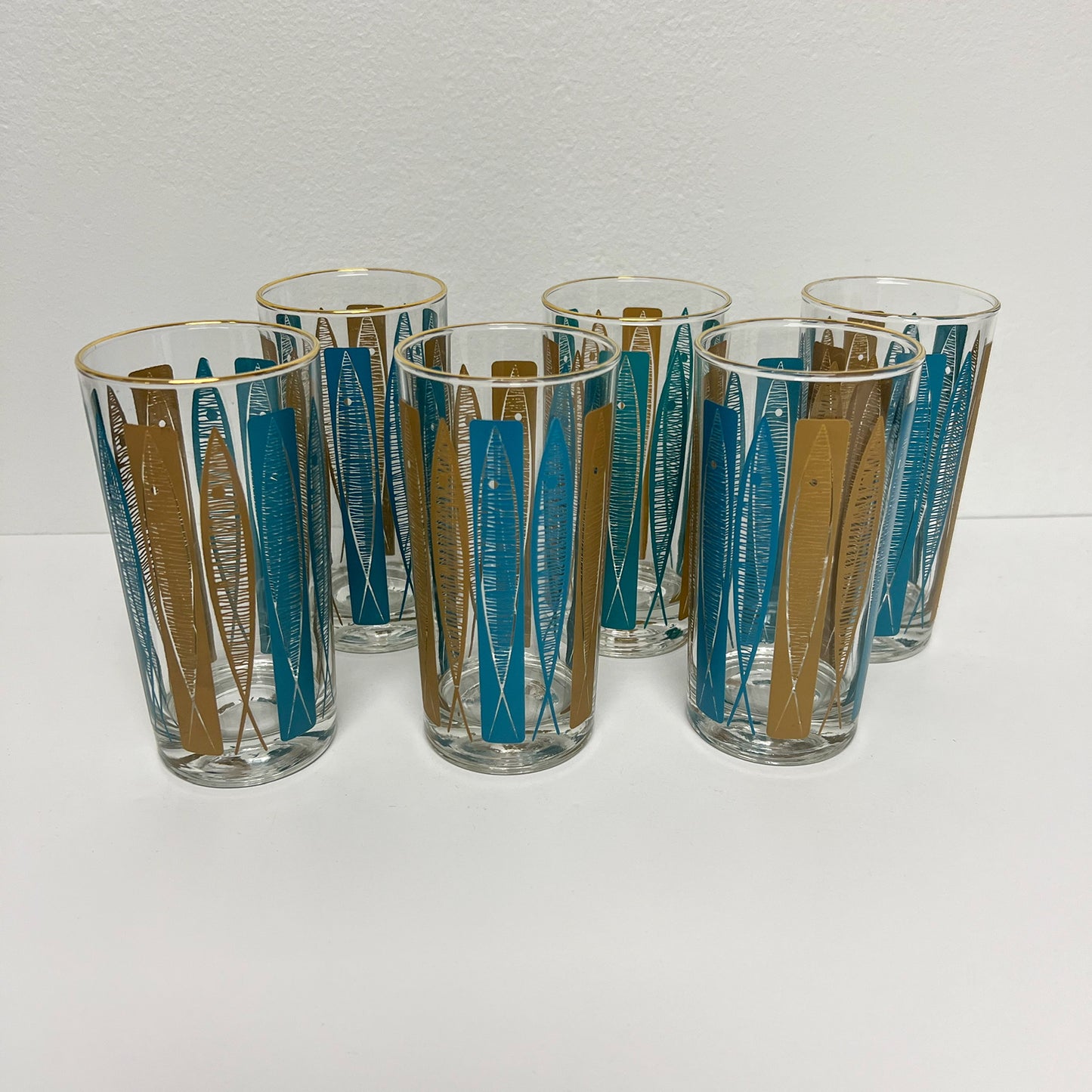 (23513) Set of Six Midcentury Atomic Fish Tumblers