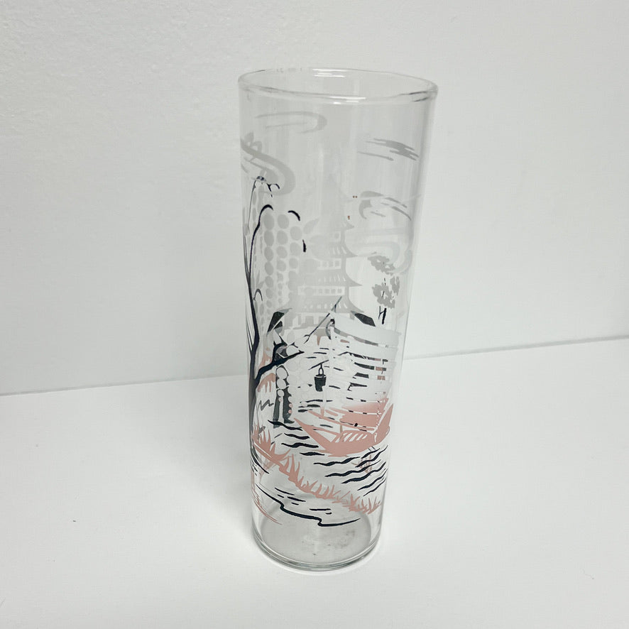 (23335) Set of Six Pink and Black Asian Themed Collins Glasses