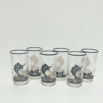 (24984) Set of Six Silver Overlay Big Fish Glasses