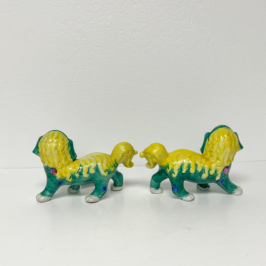 (21891) Pair of Green Foo Dogs on All Fours