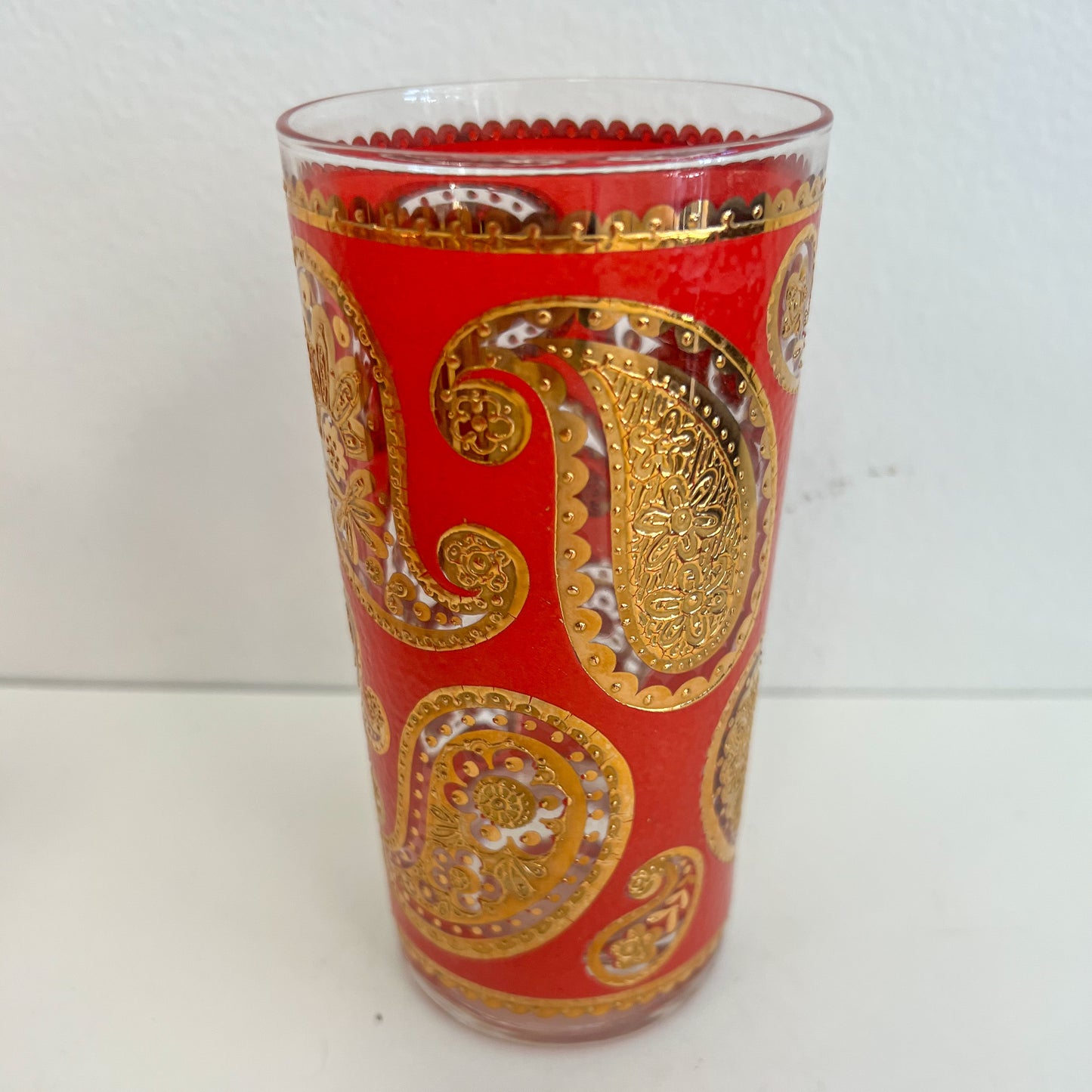 (21448) Set of Six Culver Red Paisley Tumblers