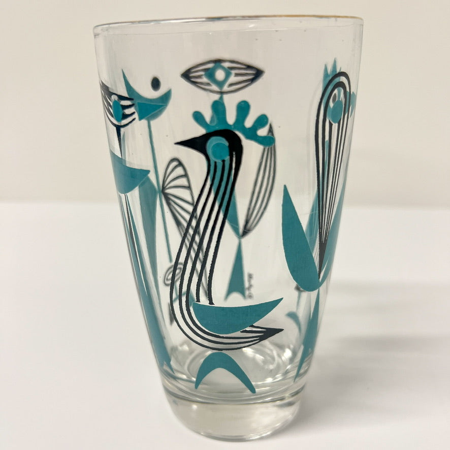 (23098) Set of Seven Midcentury Dyball Abstract Bird Glasses