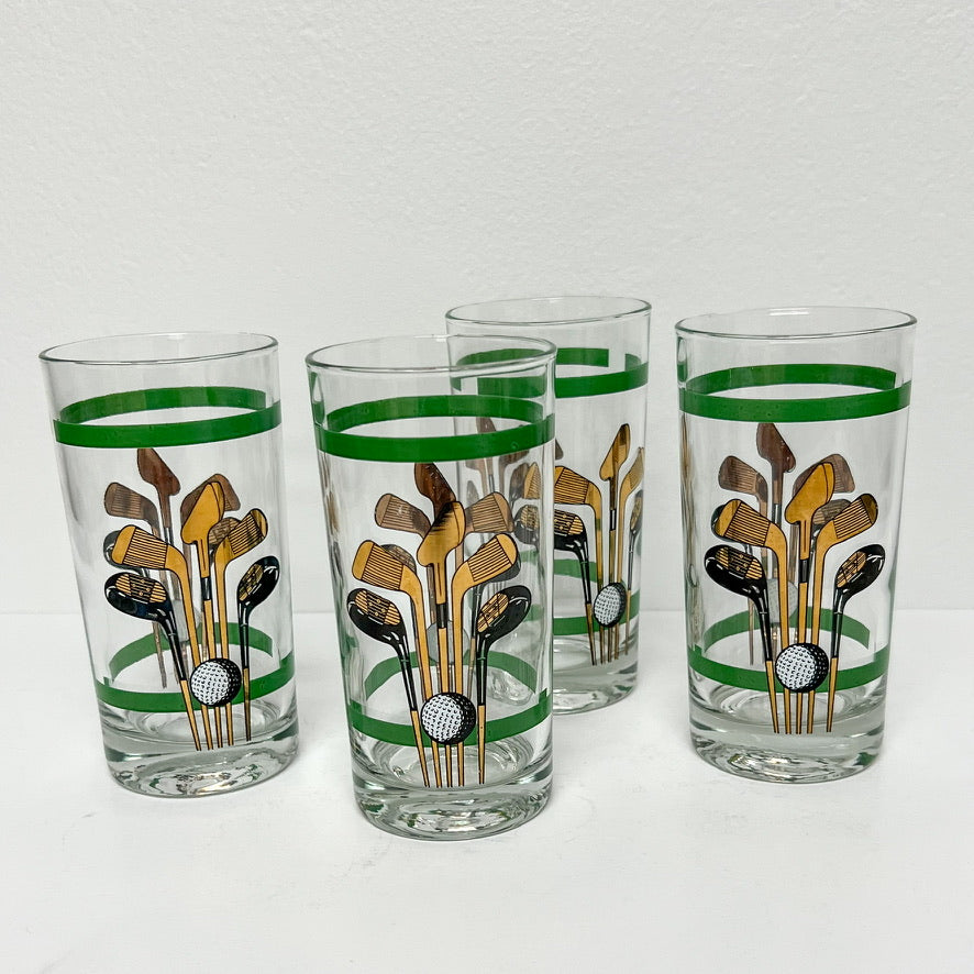 (25578) Set of Four Vintage Highballs Featuring Golf Clubs
