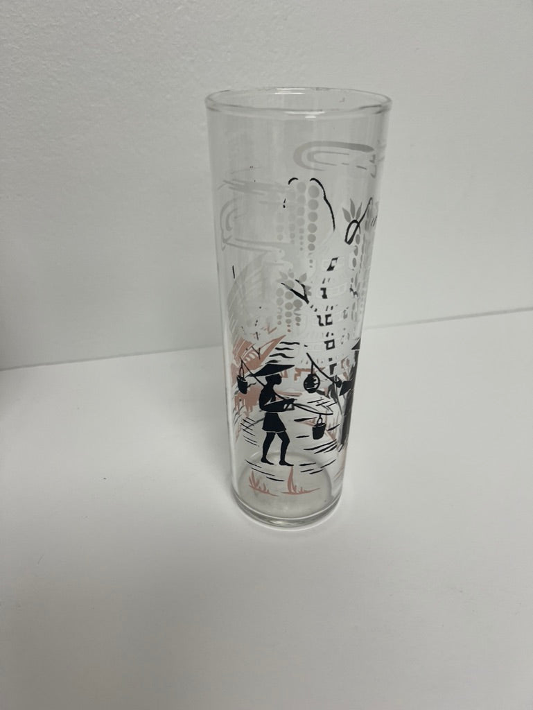(23335) Set of Six Pink and Black Asian Themed Collins Glasses