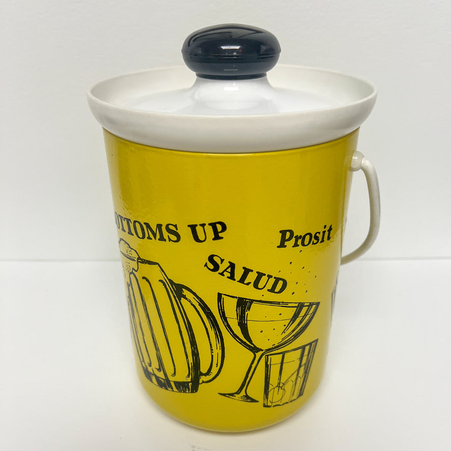 (23757) Midcentury Yellow Ice Bucket with Drink Sayings