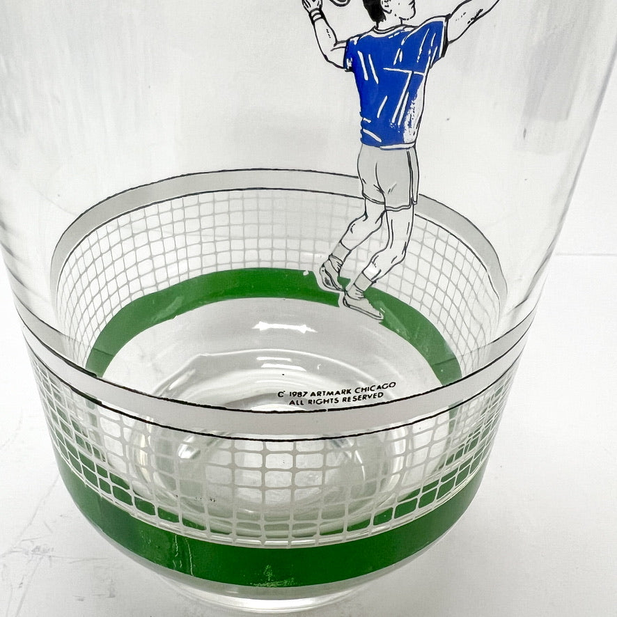 (18048) Set Of 4 Vintage Artmark Tennis Glasses Plus Ice Bucket