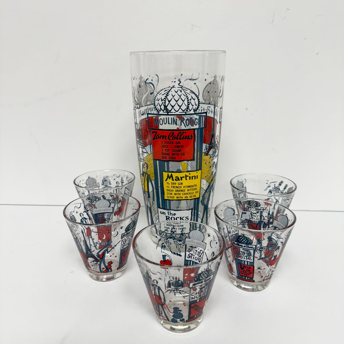 (20913) Paris Themed Mixing Glass and Set of Five Glasses