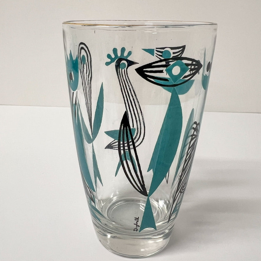 (23098) Set of Seven Midcentury Dyball Abstract Bird Glasses