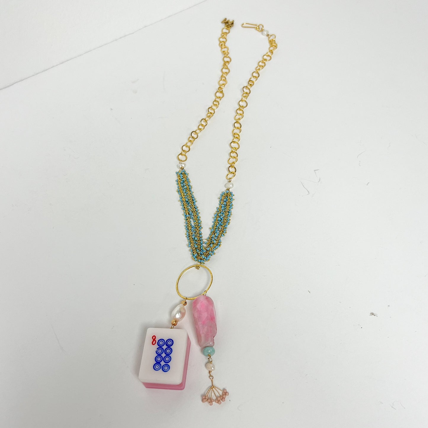 (26177) Mahjong Necklace (Turquoise Beads) Handmade by Meg Carter Designs