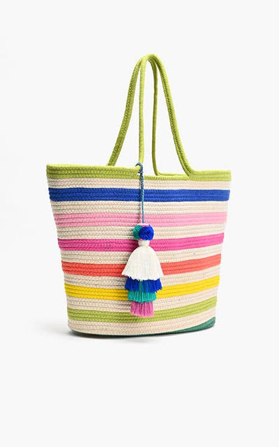 (23479) Recycled Cotton Stripe Tote-Natural Multi