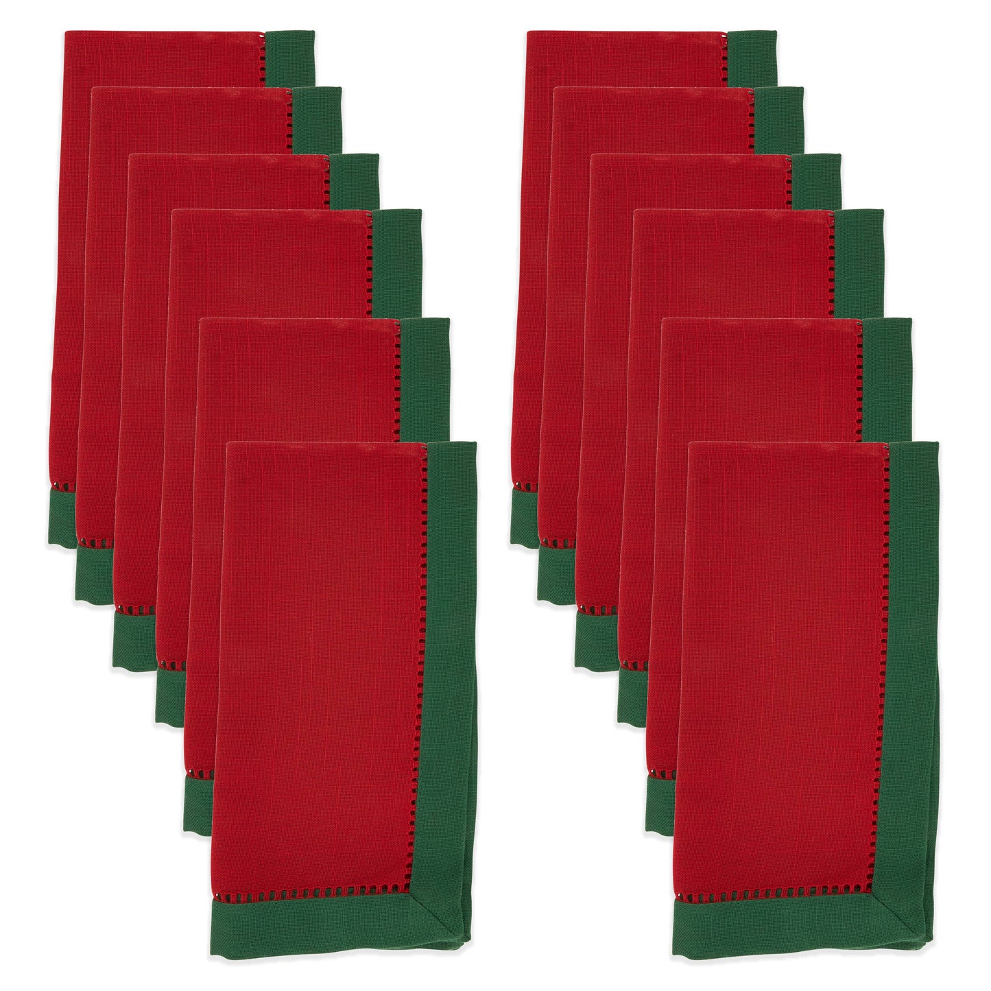 (25449) Two-Tone Hemstitch Napkin Red & Green