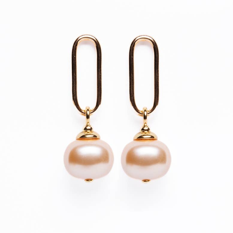 (25420) Link Petal Pink Pearl Drop Earrings
