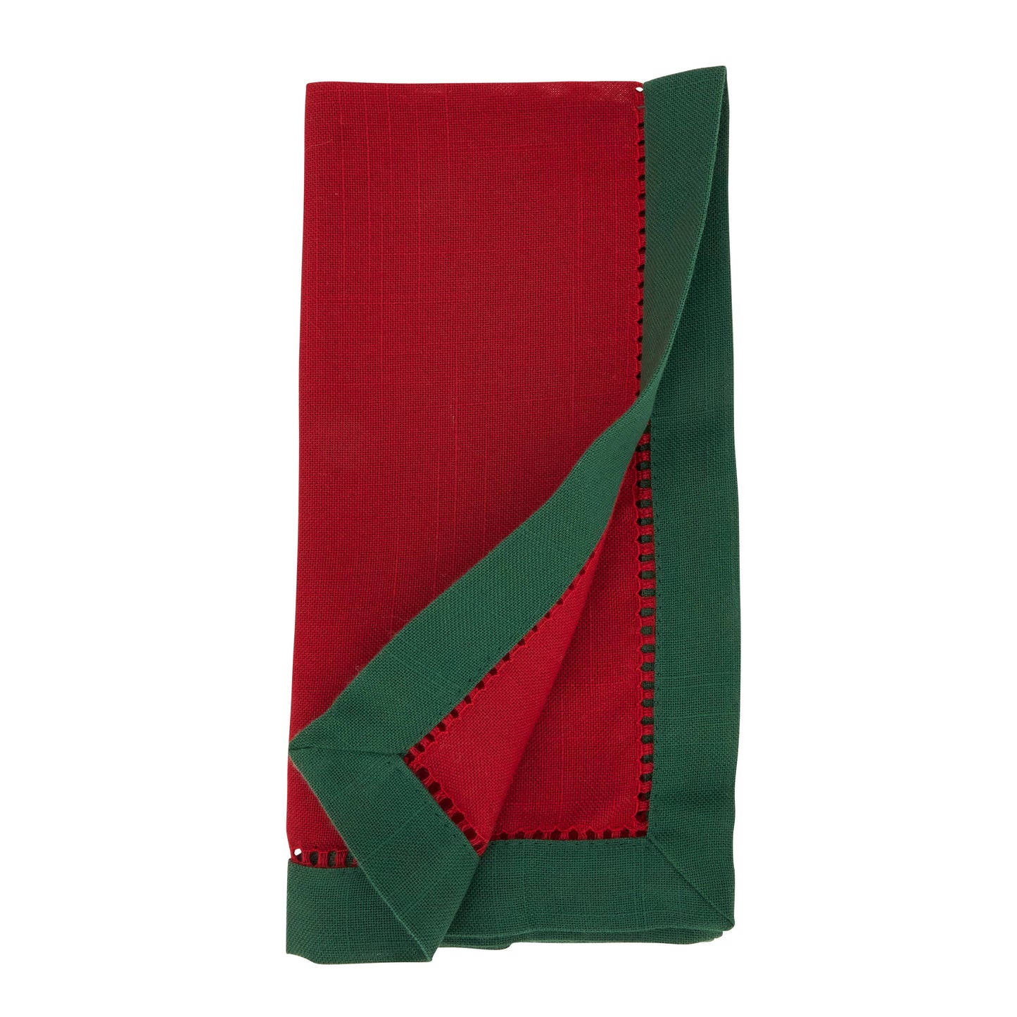 (25449) Two-Tone Hemstitch Napkin Red & Green