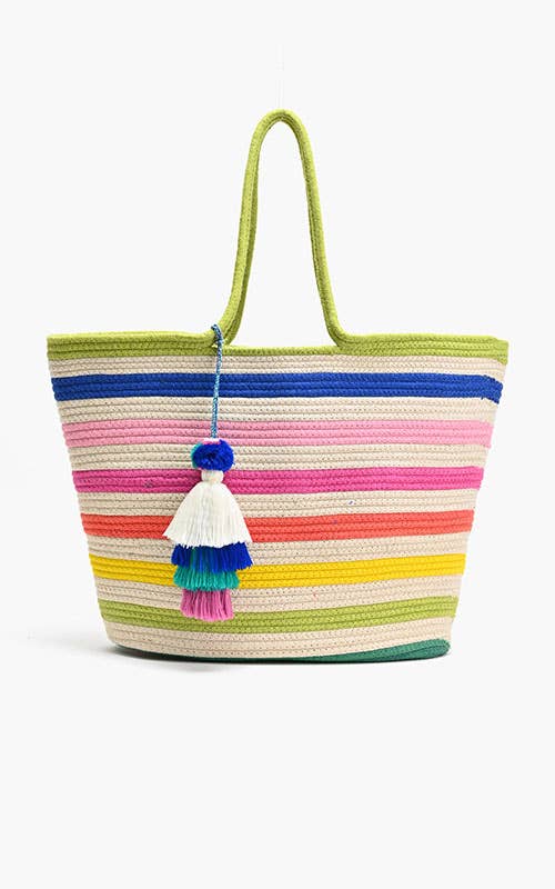 (23479) Recycled Cotton Stripe Tote-Natural Multi