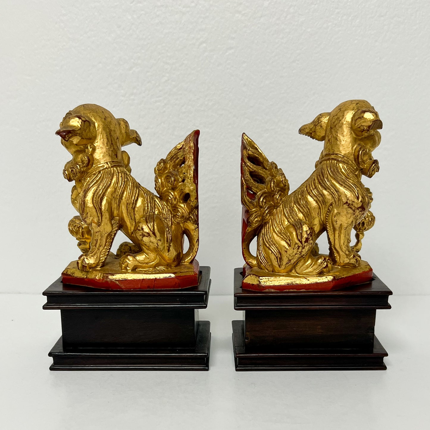 (26187) Pair of Gold Foo Dogs on Bases