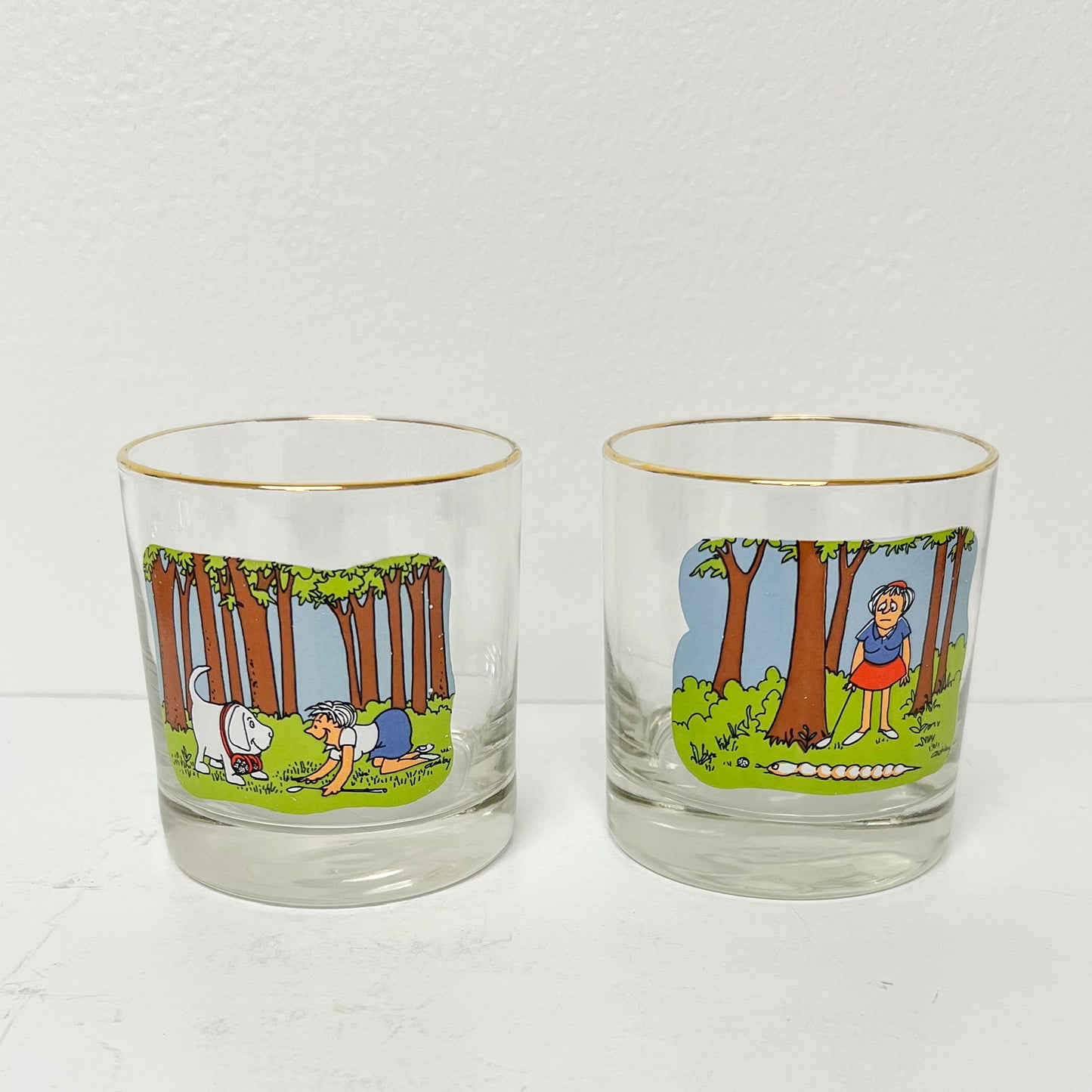 (25754) Set of Eight Vintage Golf Rocks Glasses Signed "Ashby"