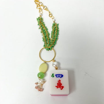 (26176) Mahjong Necklace (Green Beads) Handmade by Meg Carter Designs