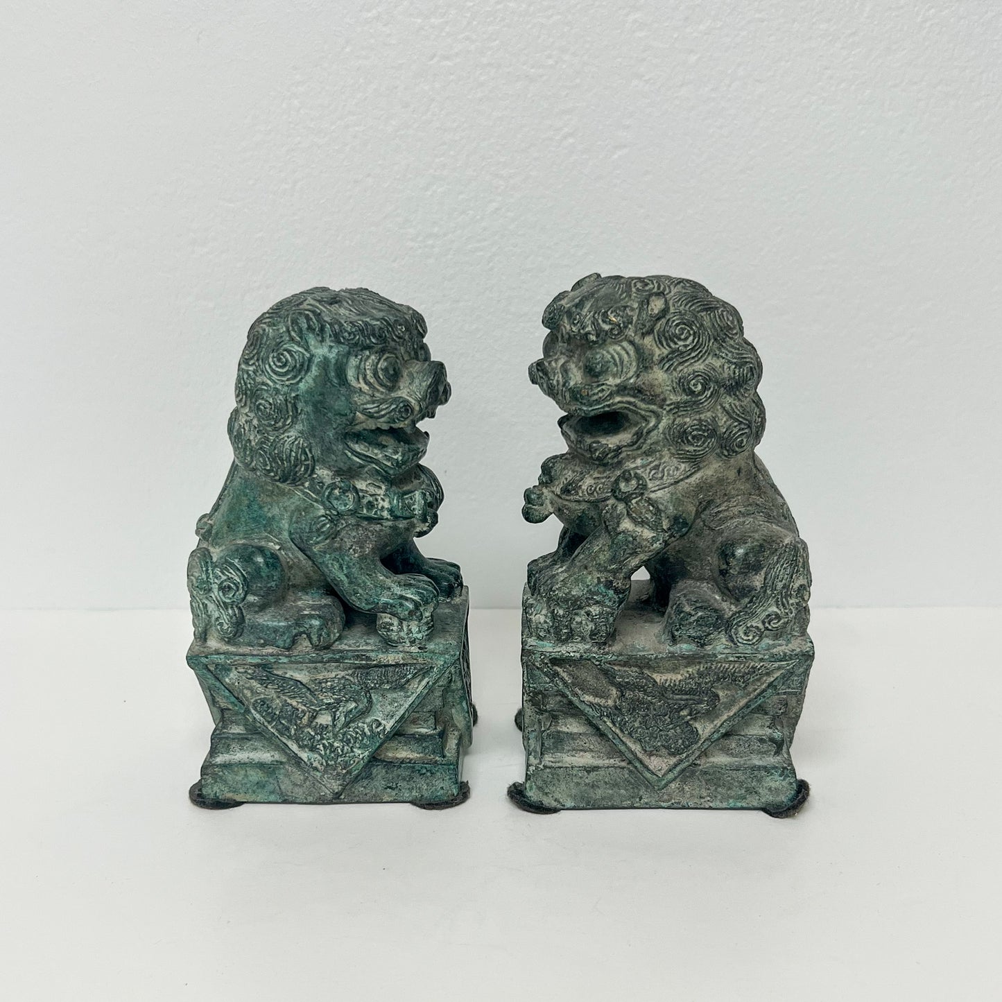 (21616) Pair of Verdigris Metal Foo Dogs