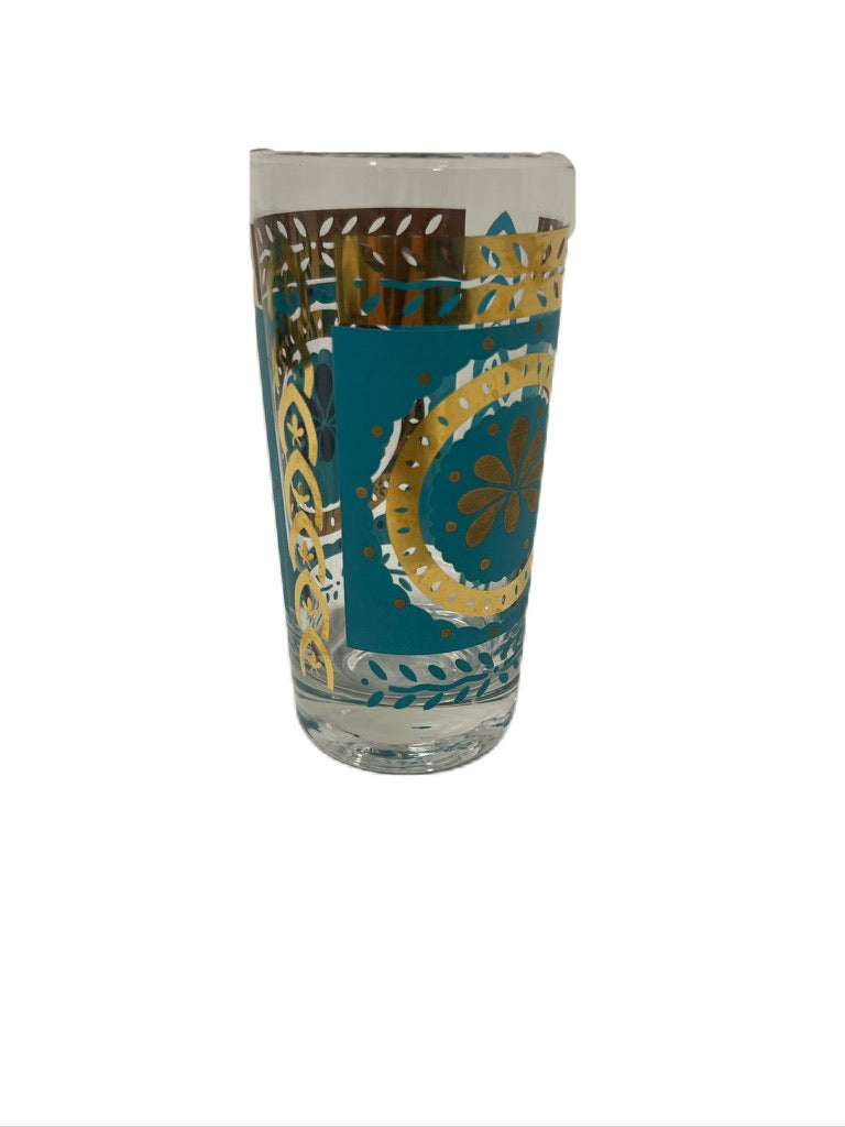 (21647) Set of Six Midcentury Gold & Teal Tumblers
