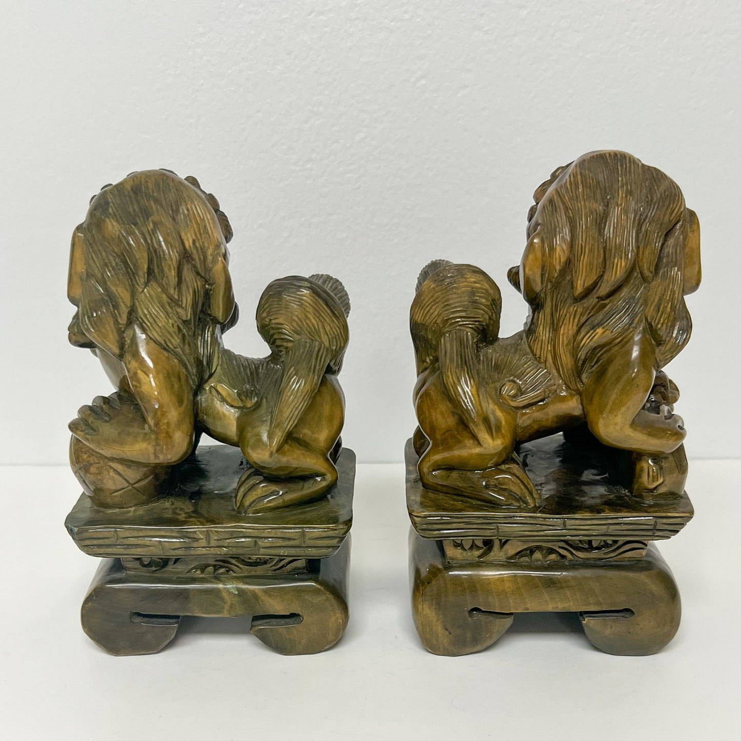 (20673) Pair Midcentury Carved Wood Foo Dogs
